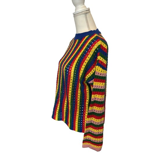 Rainbow Striped Sweater Women’s Medium Crewneck Circle Perf Groovy Retro - Picture 2 of 9